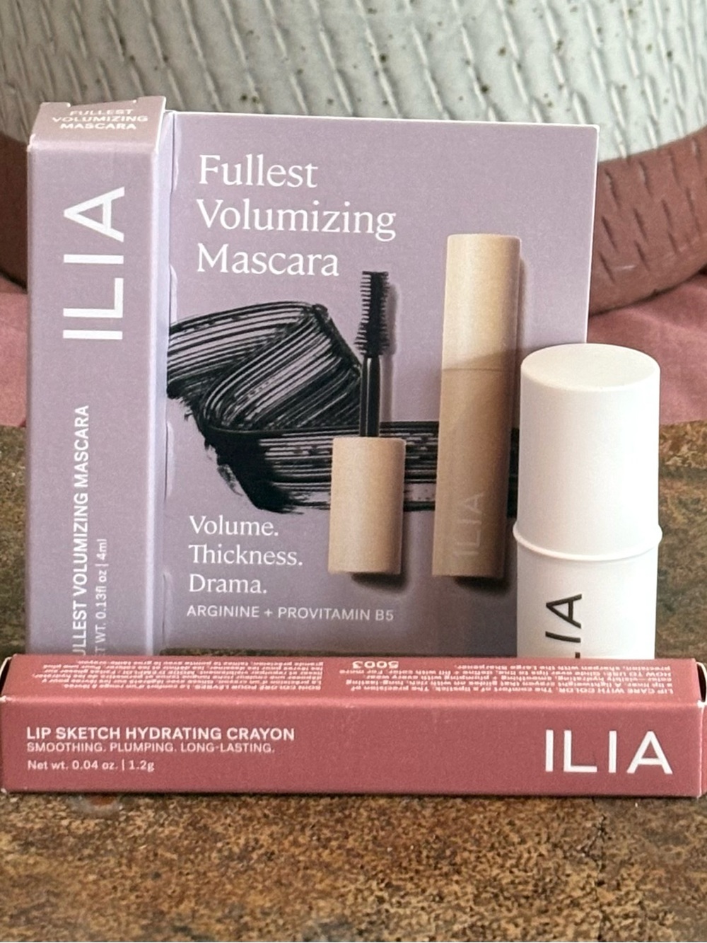 ILIA Mini Volume Mascara, Lip Sketch Hydrating Crayon and Multi-Stick Trio